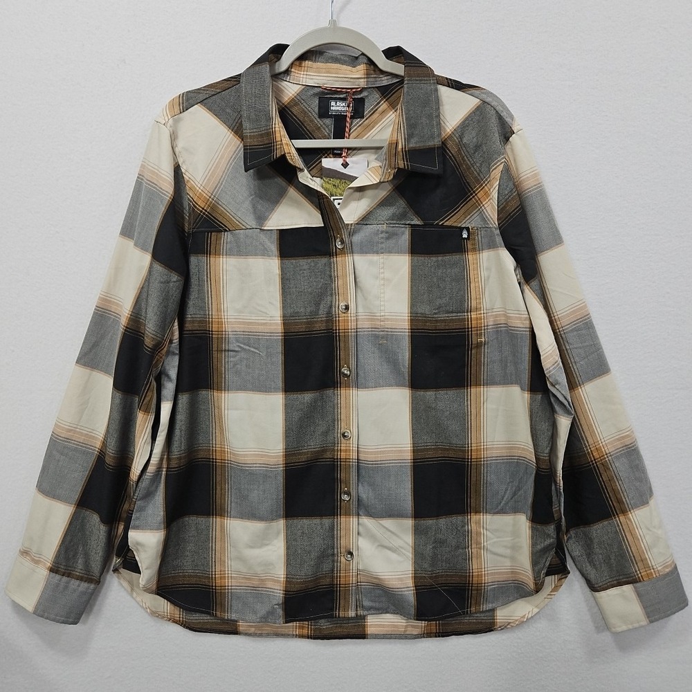 Alaskan Hardgear Duluth Trading Midnight Sun‎ Womens XL Brown Black Plaid Shirt